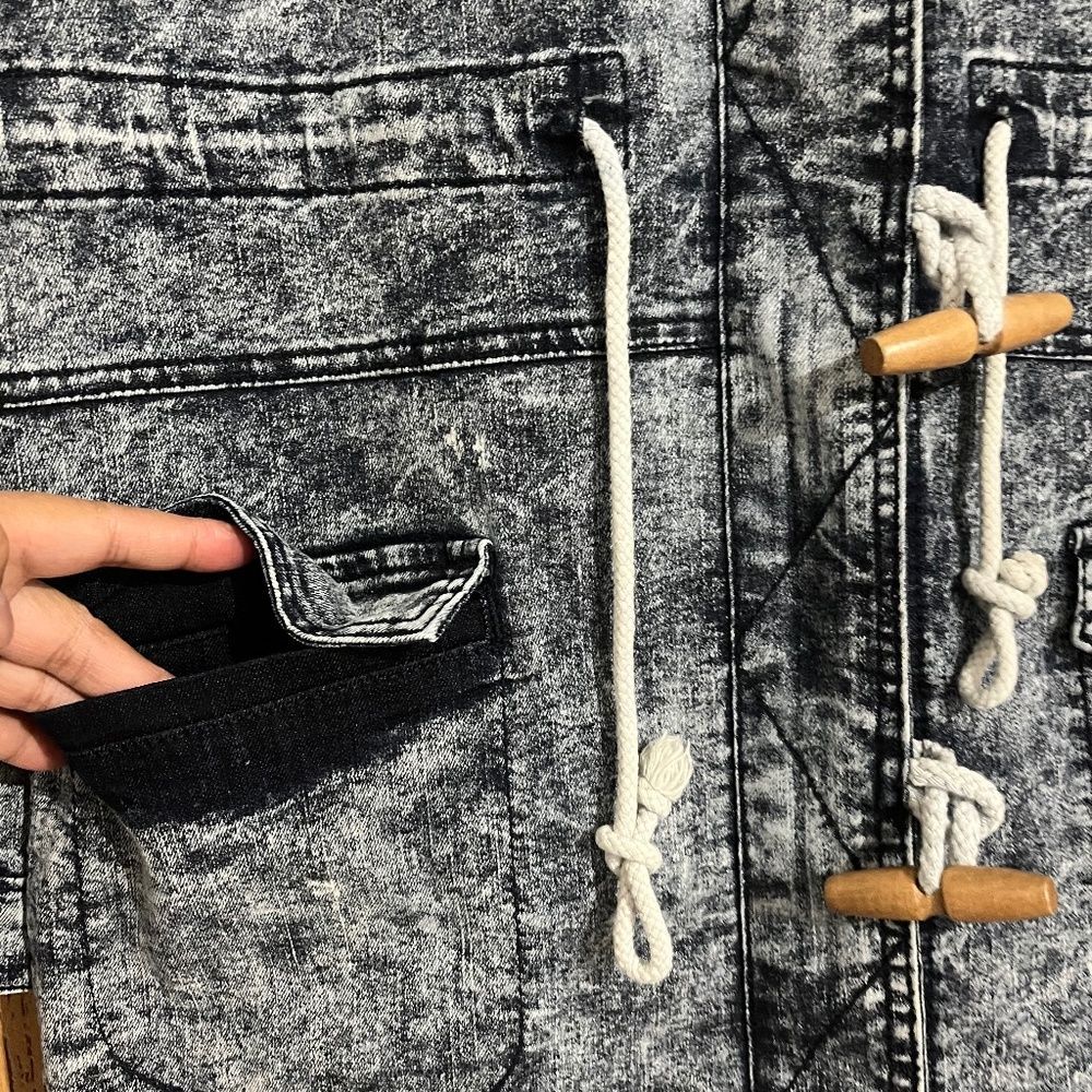 Rare Special A Women’s Blue Denim Hooded Dress Jacket w/ Toggles at Front Sz-M - Picture 2 of 6